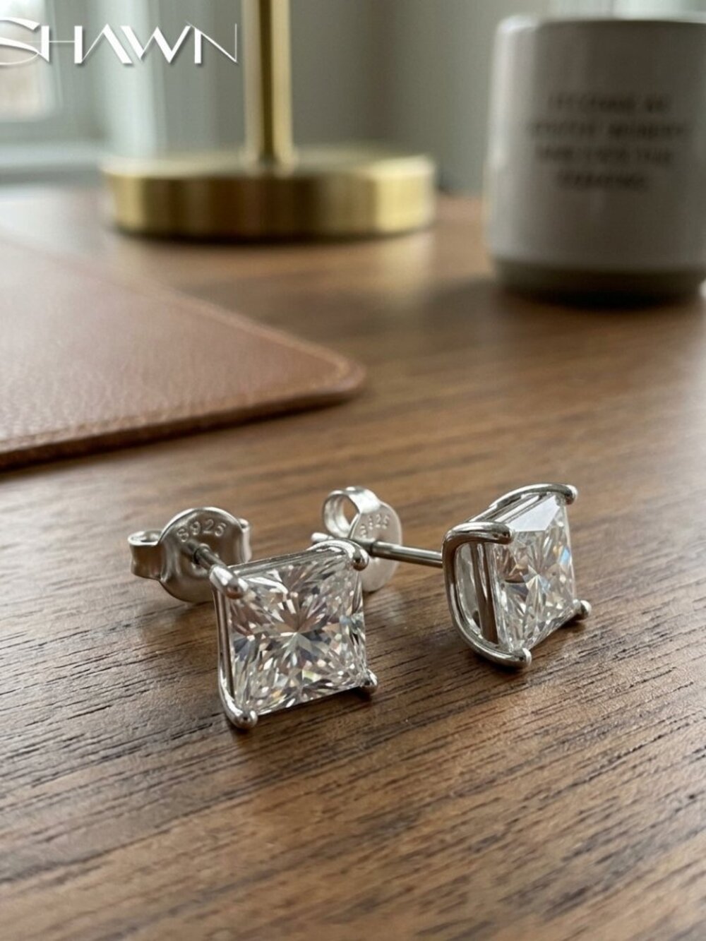 Mens Princess Cut Moissanite Stud Earrings, S925 VVS1